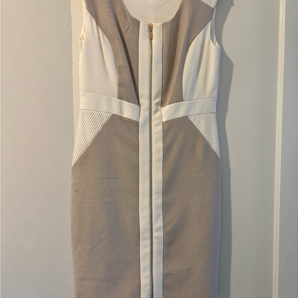 Sandra Darren Cream and Tan Midi Dress